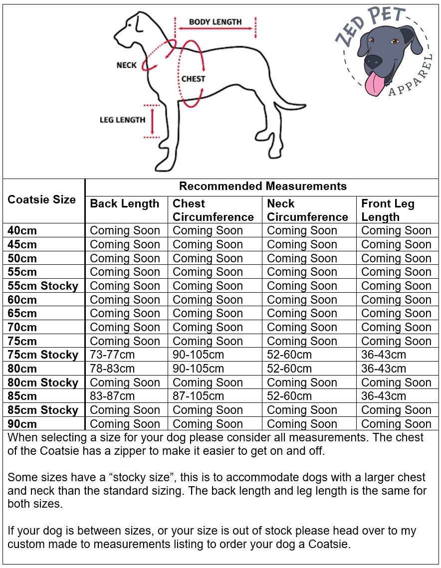 Ready Made Dog Coatsie - XXL (80cm & 85cm)