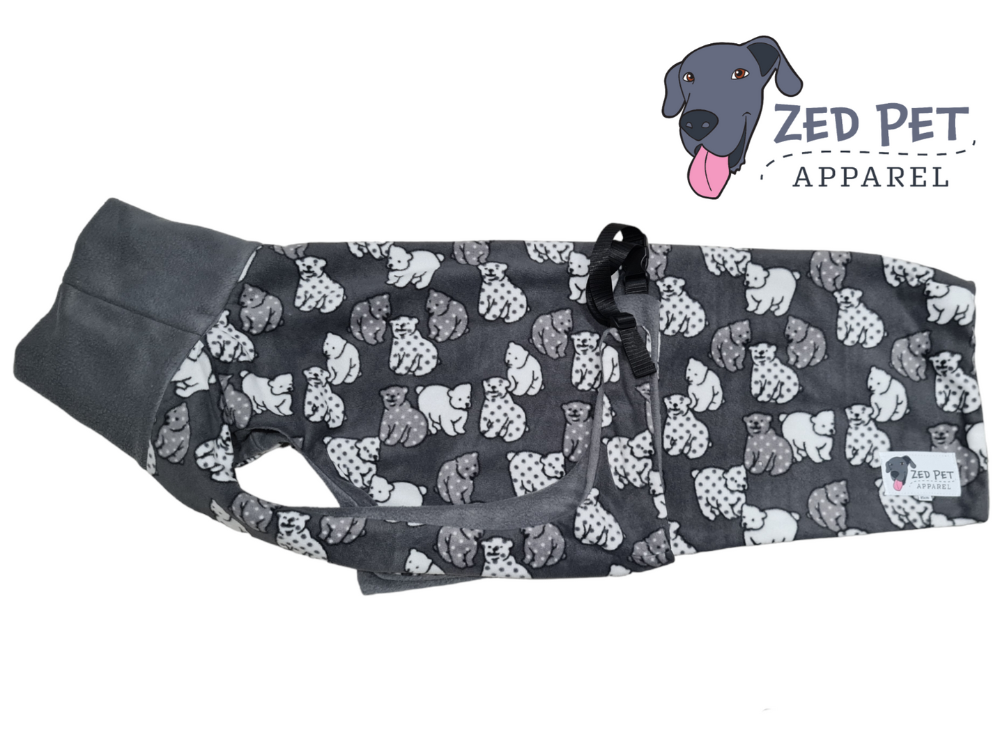 Grey 85cm dog coat with turtleneck and polar bear print