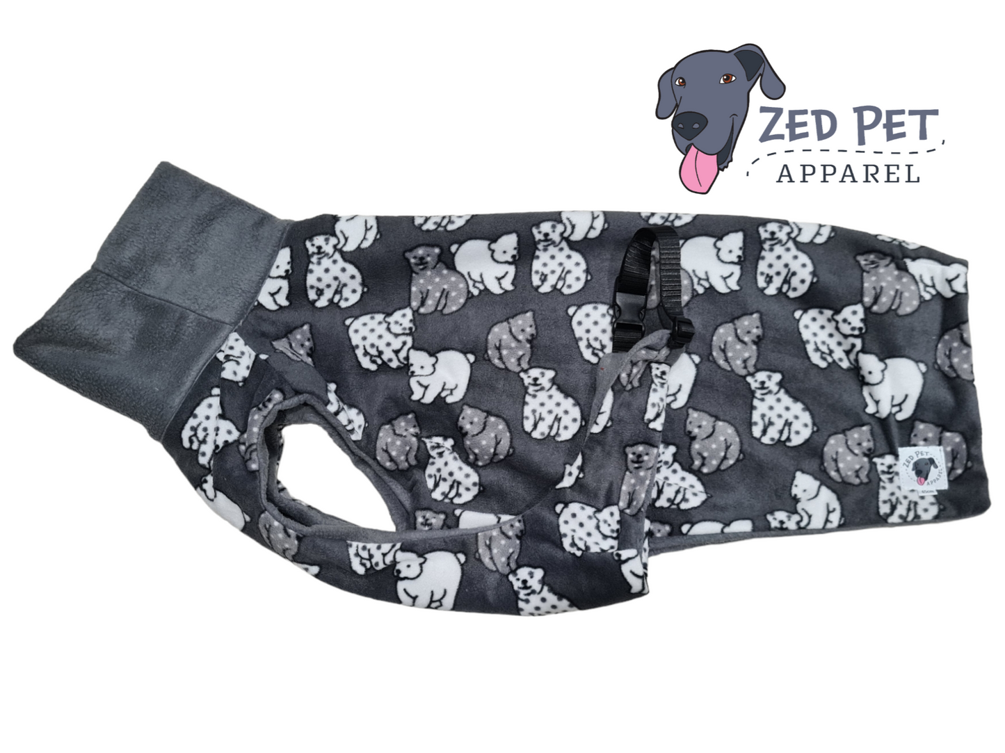 grey polar bear pint fleece dog coat