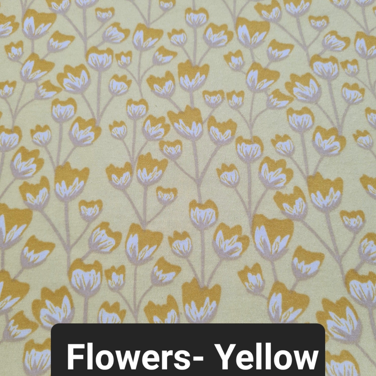Pastel yellow tracksuit fleece fabric with yellow flowers