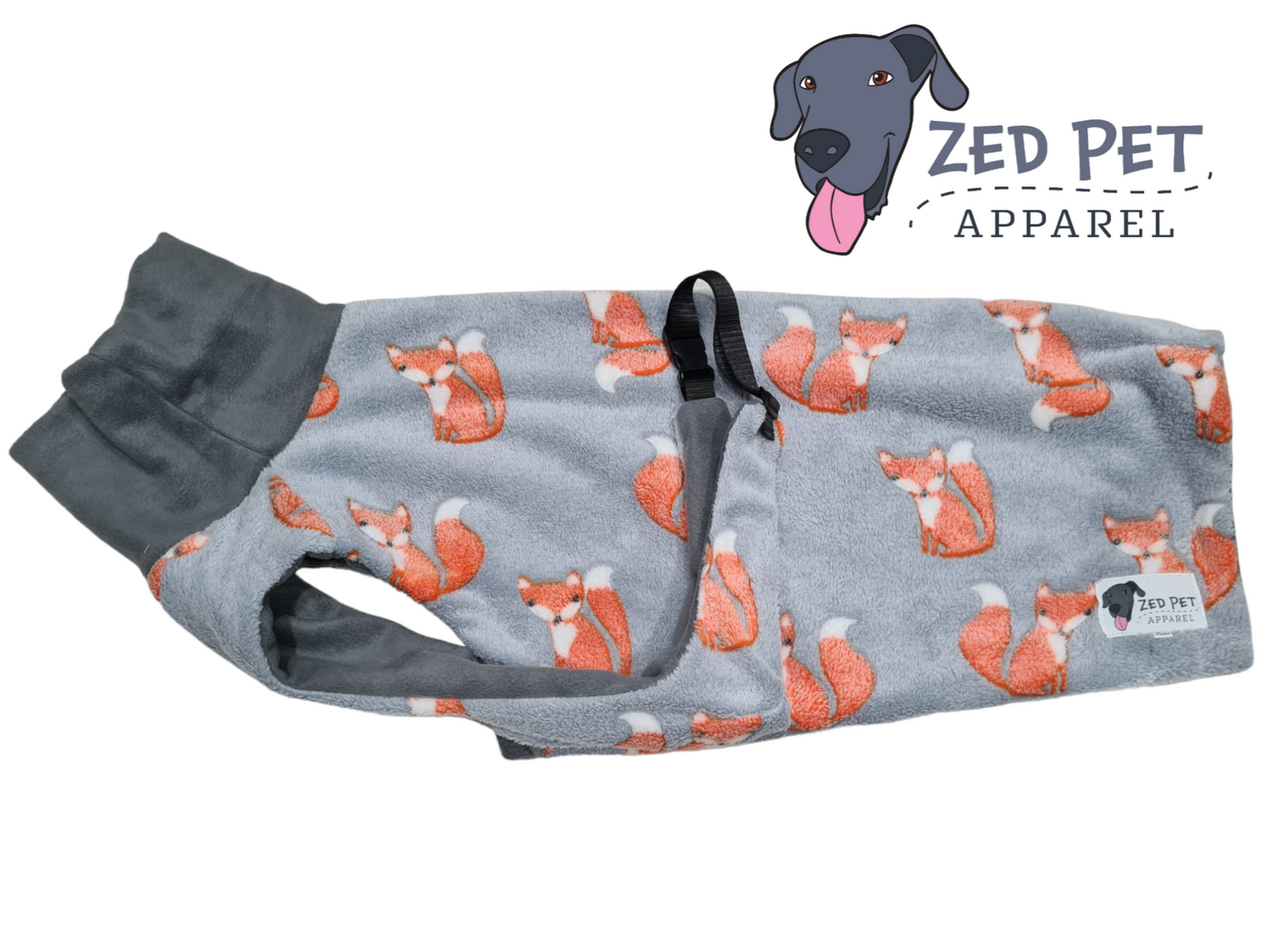 Grey plush fleece fox printed dog coat