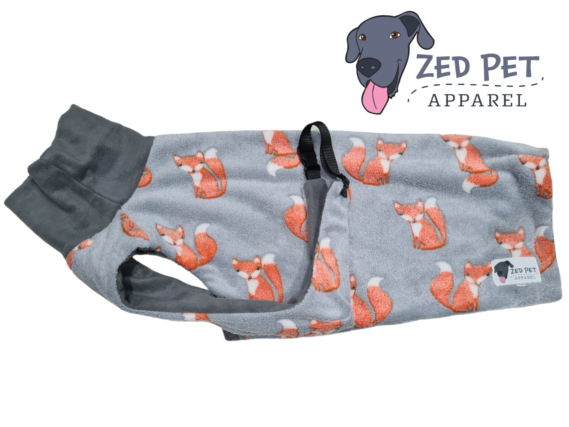 Grey plush fleece fox printed dog coat