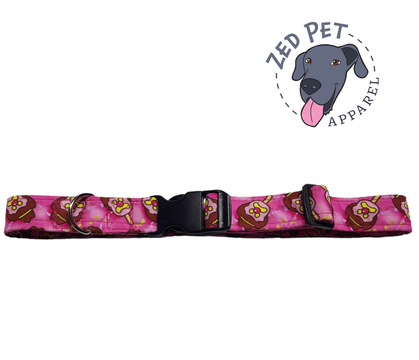 Pink dog collar with bubble o bill print