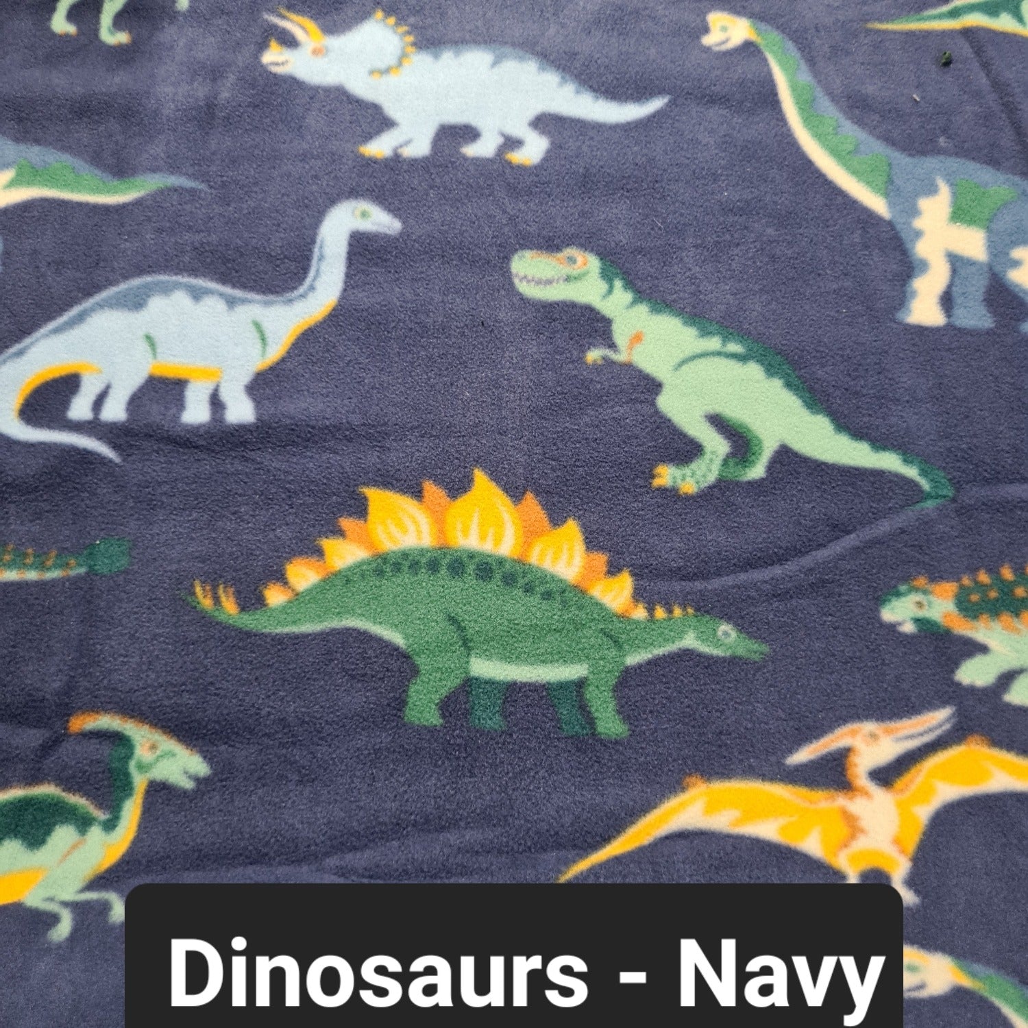 Navy polar fleece with various dinosaurs