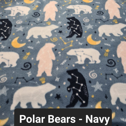 Navy polar fleece fabric with polar bears