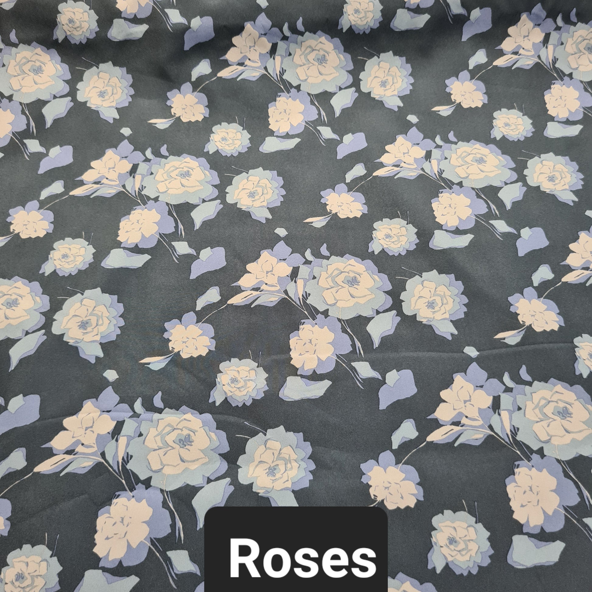 Grey soft shell fabric with white rose print